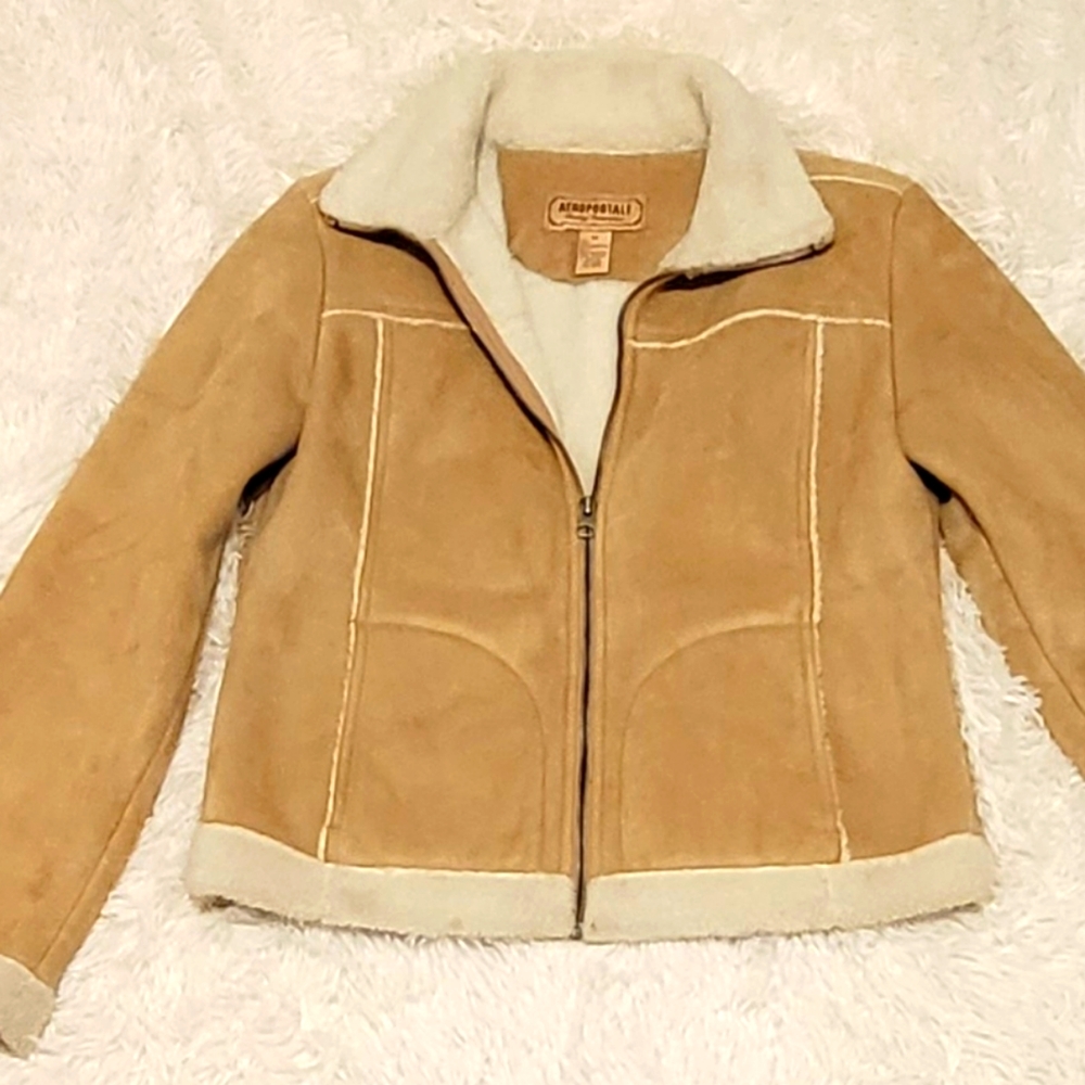 Aeropostable faux suede tan jacket EUC sz Medium- vintage 2000's